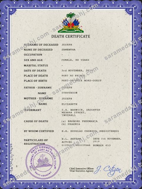 Haiti death certificate PSD template